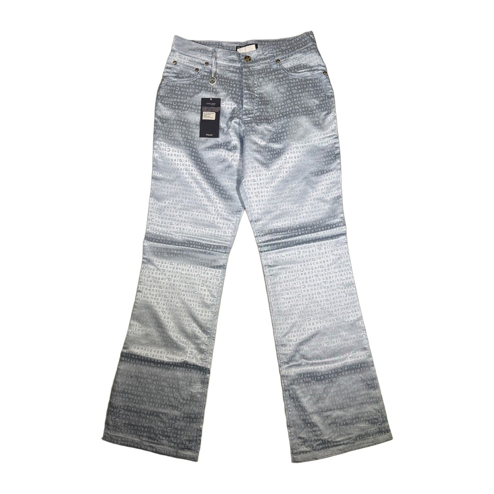 PLATINI‎ Jeans Womens Size 29 Blue All Over Logo Pattern Flared Pants